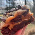 Decadent gooey ooey caramel brownies