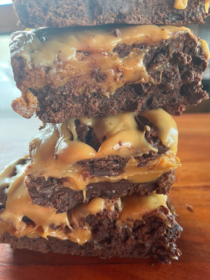 Decadent gooey ooey caramel brownies