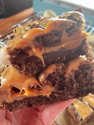 Decadent gooey ooey caramel brownies