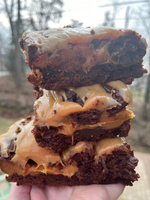 Decadent gooey ooey caramel brownies
