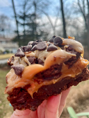 Decadent gooey ooey caramel brownies
