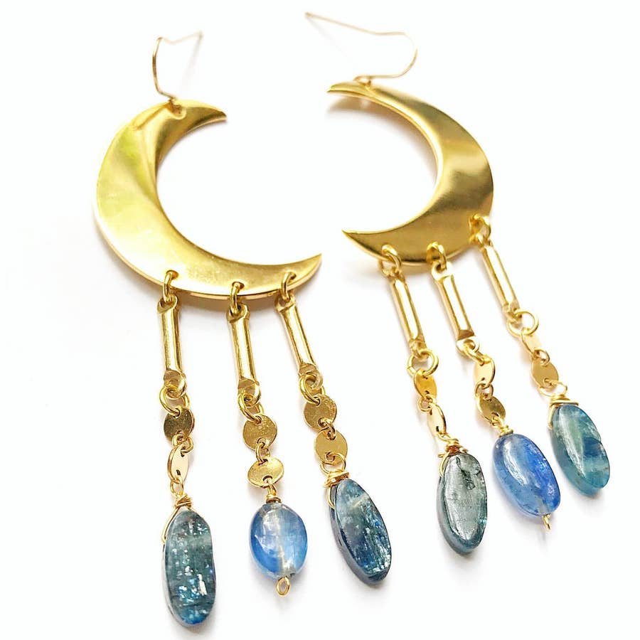Kyanite Crystal Celestial Moon Earring