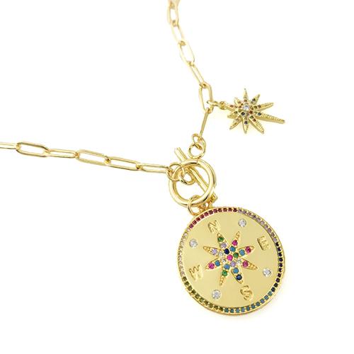 Paperclip Chain Necklace with Rainbow Compass and Starburst