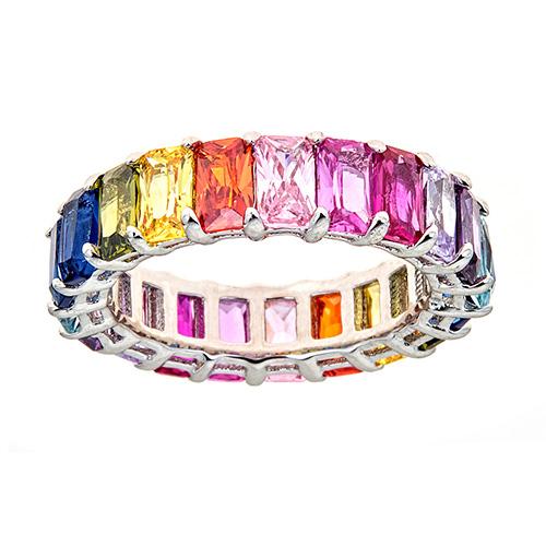 Rainbow Sapphire CZ Emerald Cut Eternity Ring