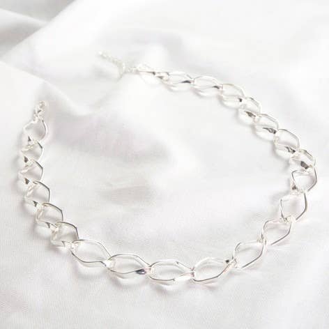 Diamond Link Silver Statement Necklace