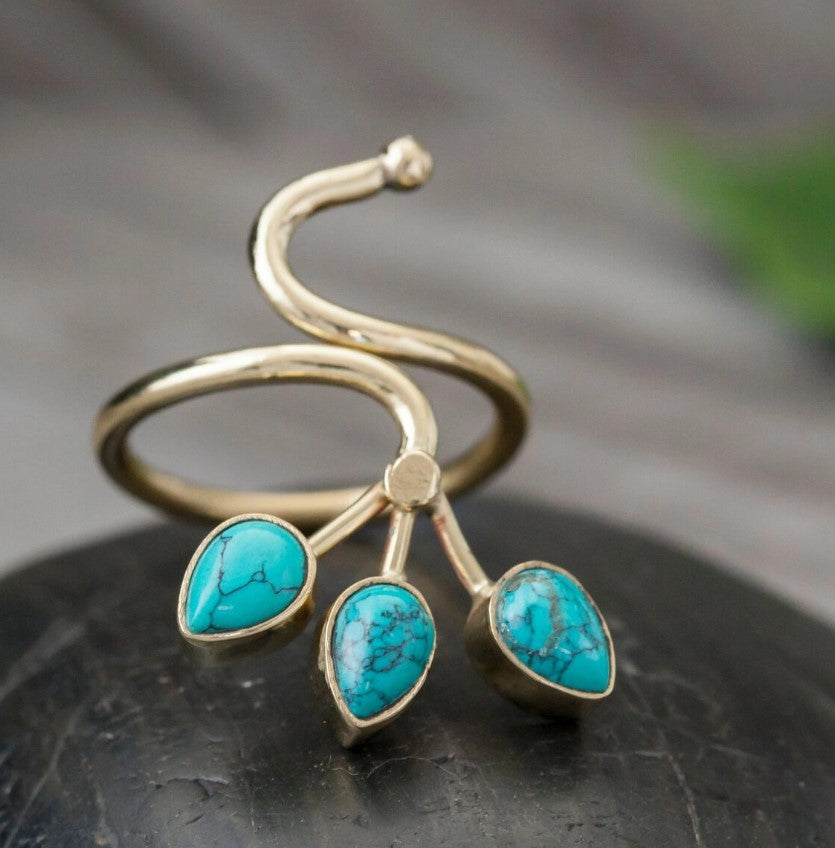 Adjustable Brass Stone Ring